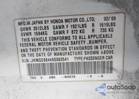 2009 Honda Fit Sport z USA, uszkodzony, nr VIN JHMGE88449S062541